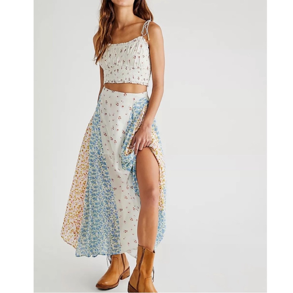 Free People Floral Maxi Dress in Cream, Blue, and Yellow